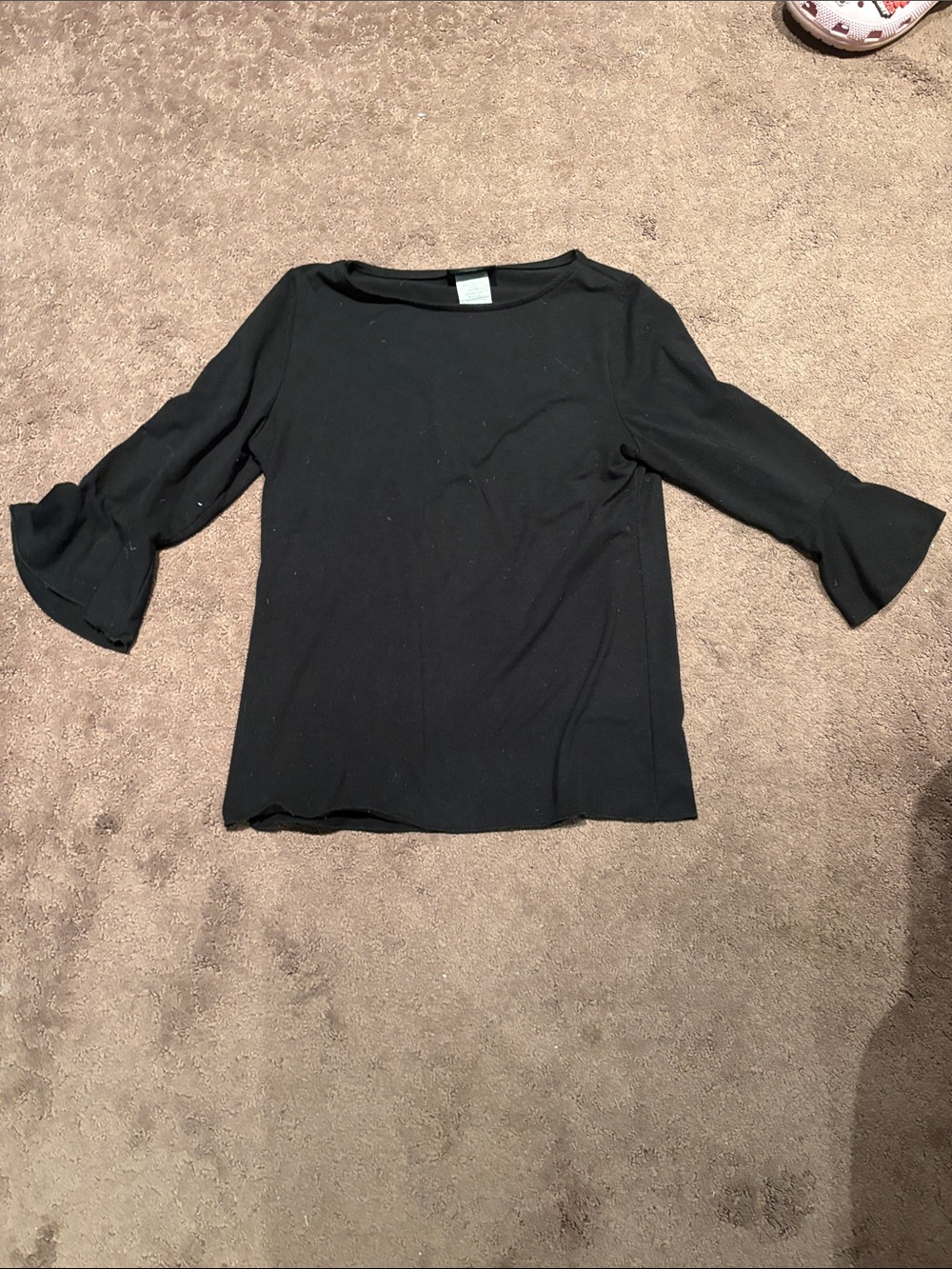 Black Bell-Sleeve Crewneck Top for Women